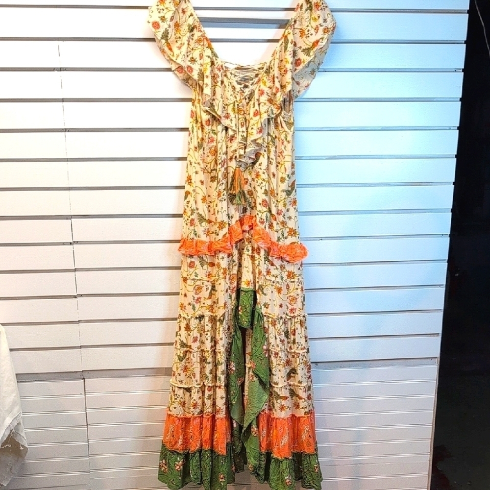 Z&L Europe Woman Cotton Floral Maxi Dress Boho Tiered Flowy M/L